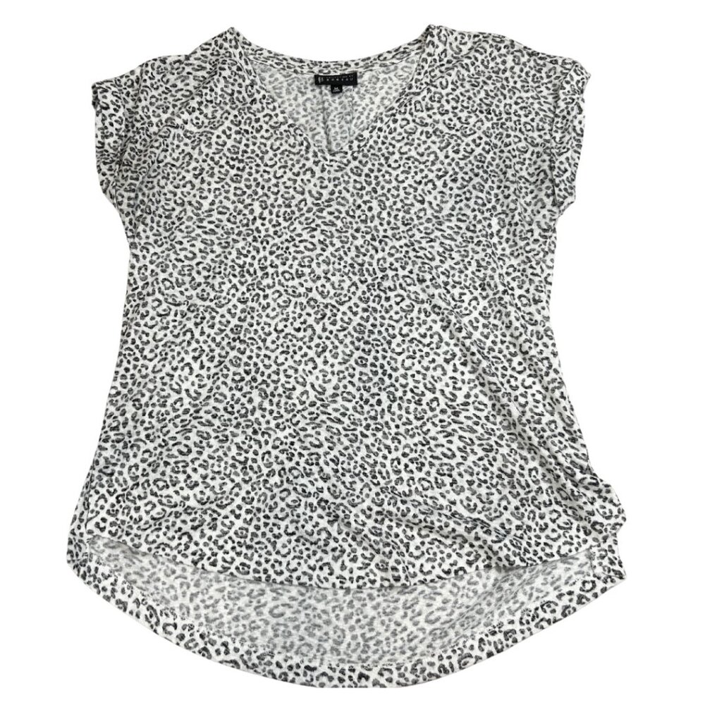 Bobeau Black White Animal Print Women Blouse Medium